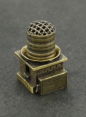 仿古纯黄铜迷你蒸笼香薰炉小摆件古玩蒸蒸日上开业礼品家居摆设