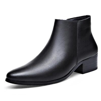 British Business Leather Boots for Men High Heels Pointed To
