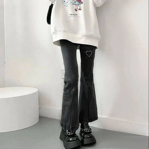 Jeans for Women Vintage Black Denim Flare Pants Sreetwear Hi