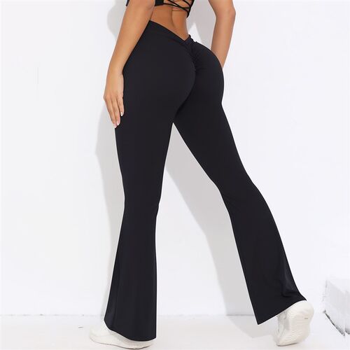 Pure Color V Waist High Waist Hip Lift Wide Leg NinePoint Pa