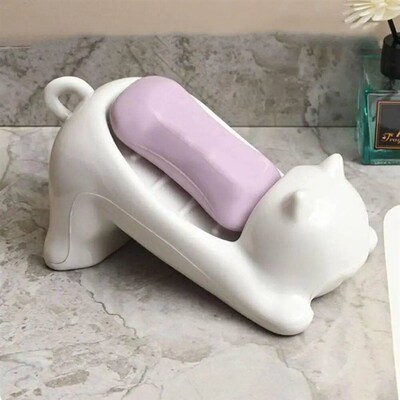 Soap Dish Drainable Sponge Soap Bar Container Cute Cat-shape