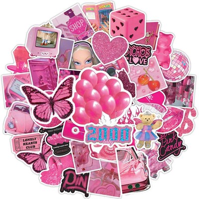 10/50Pcs Pink Preppy Girls Cartoon ers Pack for Kids Laptop