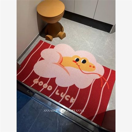 蛇里蛇气新款蛇宝丝圈地垫入户门家用门口地垫玄关进门地毯可裁剪