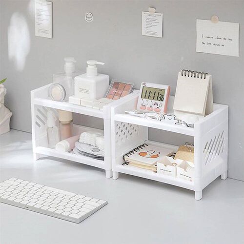 1 Desktop Double-Layer Storage Shelf, Stackable Plastic Simp