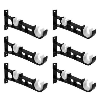 Multipurpose Black Double Curtain Poles Brackets Wall