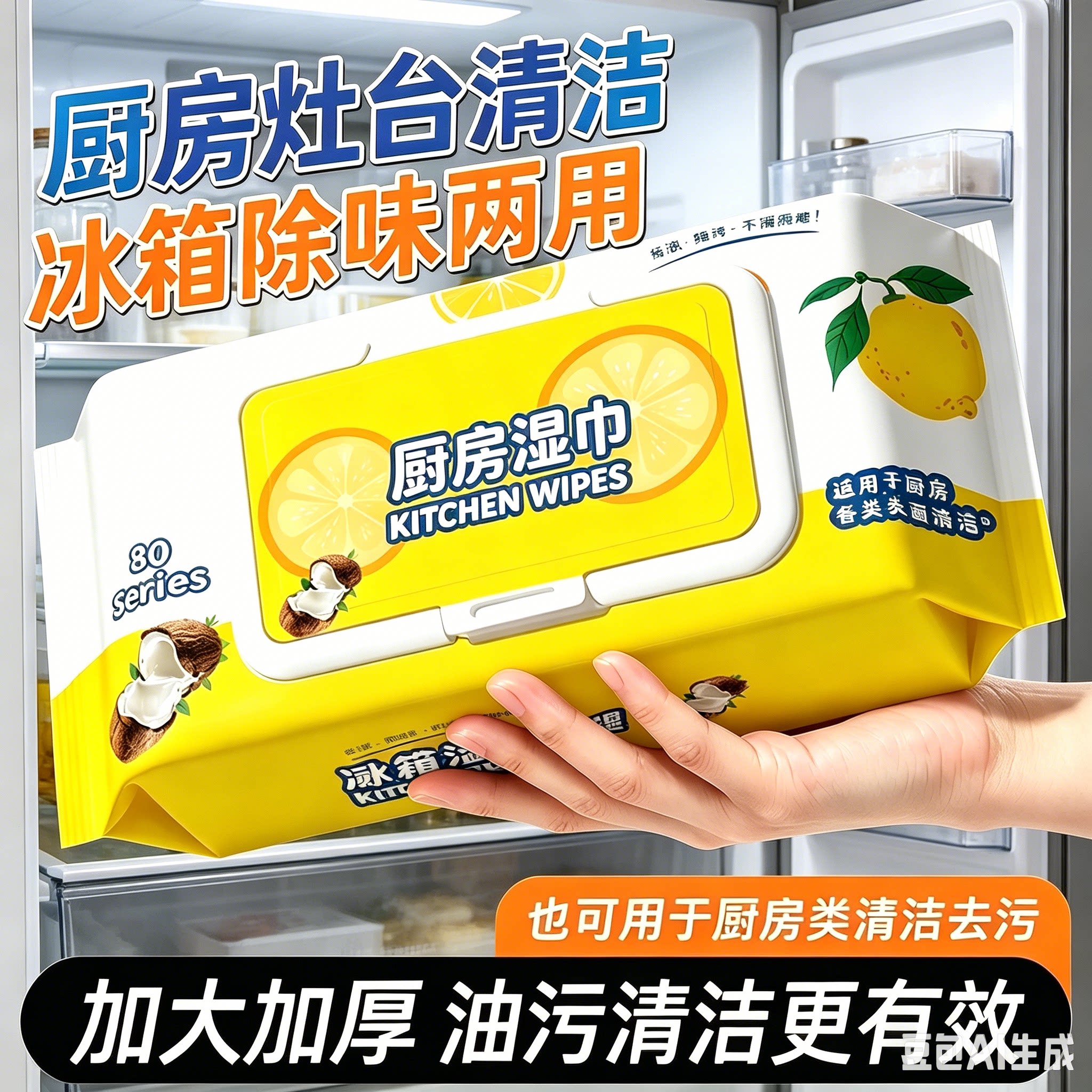 【下单立减50】冰箱清洁湿巾多用途清洁湿巾厨房油烟机去油污TQ