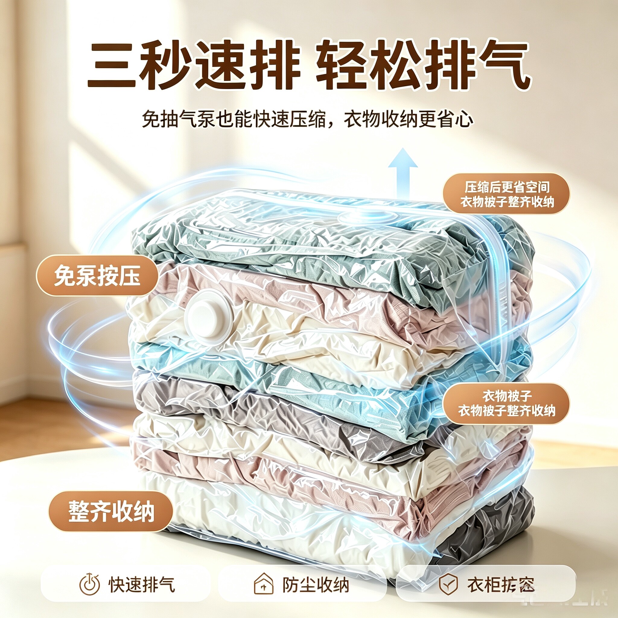 【真空压缩袋】免抽气立体收纳压缩袋抽压两用家用透明加厚袋TQ6