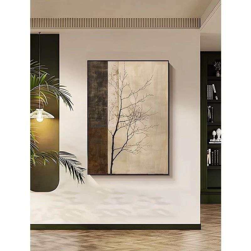 中式复古装饰画沙发古风茶室壁画树枝原木玄关走廊挂画客厅落地画
