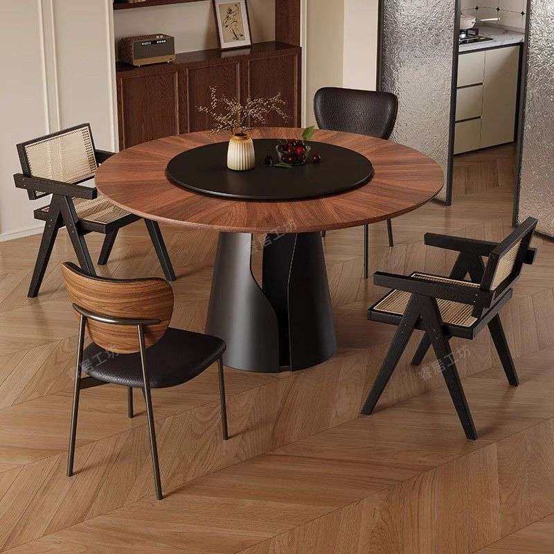 白蜡木碳素钢实木餐桌椅组合岩板圆桌家用小户型餐桌中古风带转盘,3C数码配件,其它配件,淘宝优惠券,粉丝福利购,淘宝优惠卷