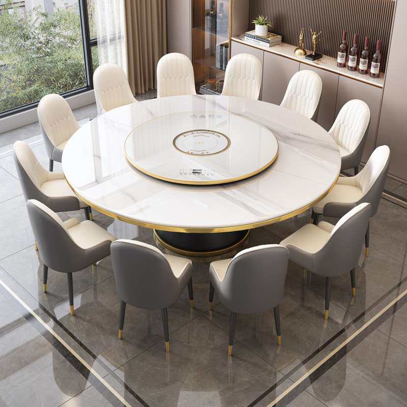 圆形岩板餐桌轻奢简约家用餐饮商用饭桌酒店大理石圆餐桌旋转圆盘
