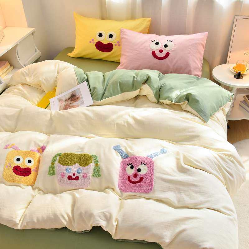 A类40支全棉双层纱毛巾绣四件套100全棉儿童被套床单笠三件套床