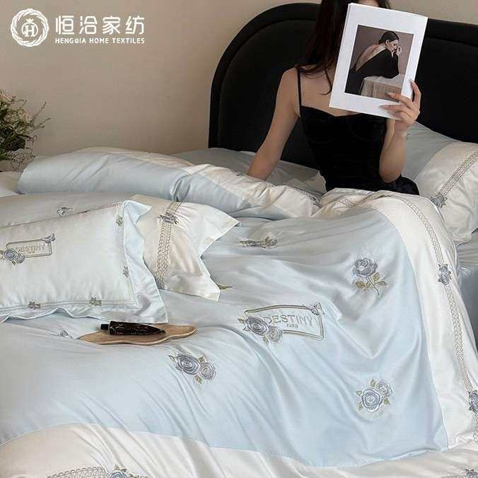 唯美少女心超柔纯棉四件套高端花卉刺绣全棉被套床上用品粉蓝色,3C数码配件,其它配件,淘宝优惠券,粉丝福利购,淘宝优惠卷