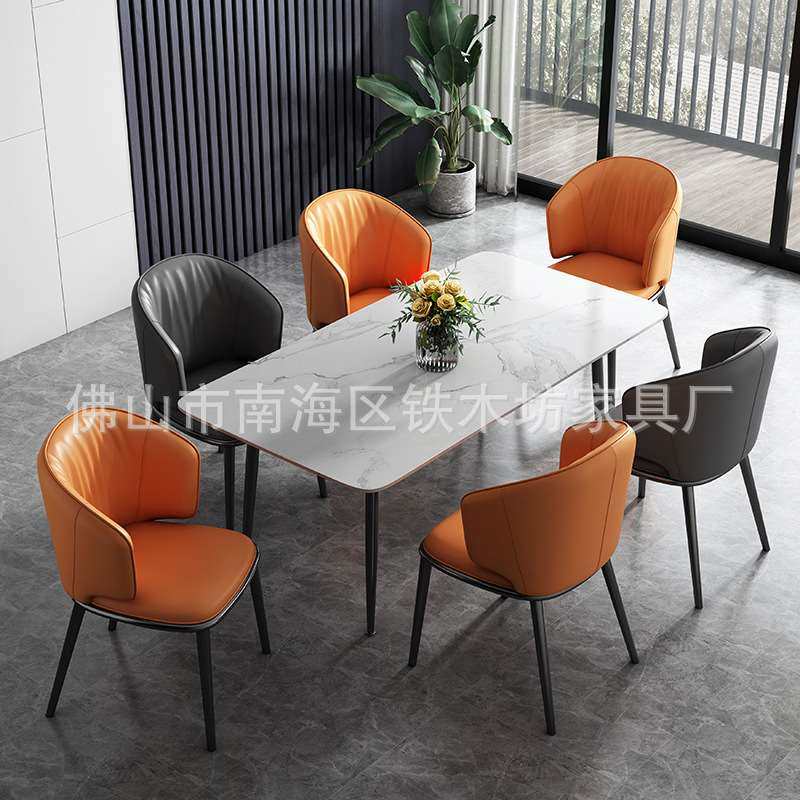 岩板餐桌家用小户型现代简约桌子长方形大理石餐桌椅组合一桌六椅