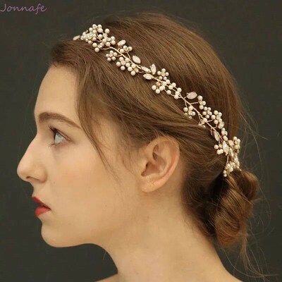 cate Pearls Floral Bridal Long Hair Vine Women Headband Jewe