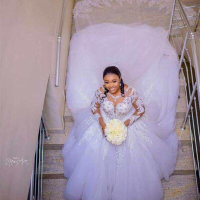 Beaded Bridal Cathedral Lace Appliqued plus size dress empir