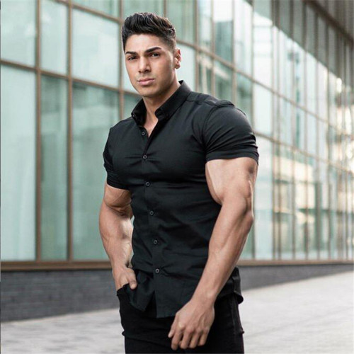 Summer Fashion Short Sleeve Shirt Men Super Slim Fit Male Ca