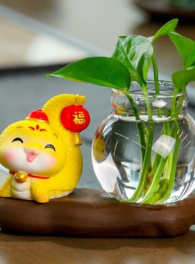 可爱生肖蛇水培器皿客厅飘窗电视柜办公室装饰工位解压治愈系摆件