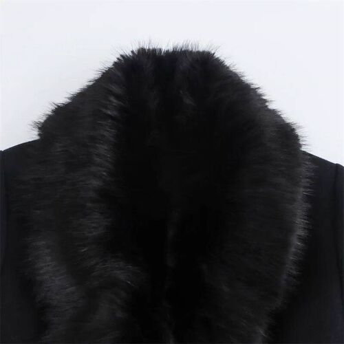 ZBZA Womens Warm Faux Fur Thick Coat Lace-up Fur Collar Lon