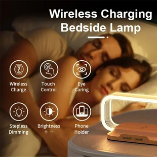 LED  Night Light Wireless Charger Stand Table Desk Lamp Mobi