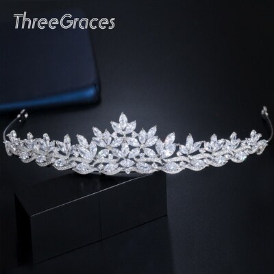 ThreeGraces Sparkling Leaf CZ Crystal Elegant Princess Headd