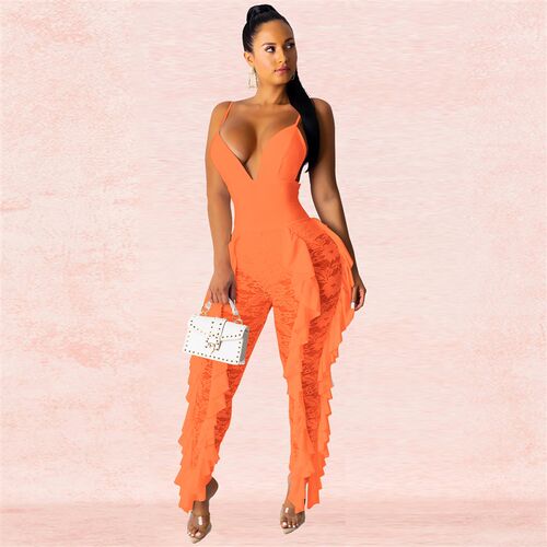Sexy lace stitching one piece pants new European and America