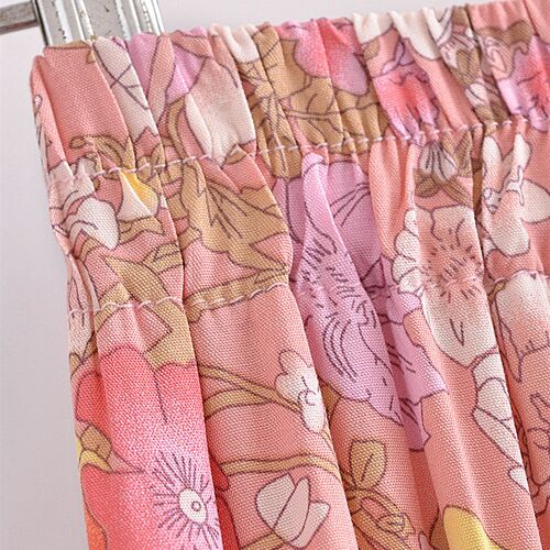 Happie Queens Women Pink Floral Print Beach Bohemian Skirt H
