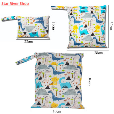 Baby Diaper Bag Cartoon Print Waterproof Wet Dry Nappy Zippe