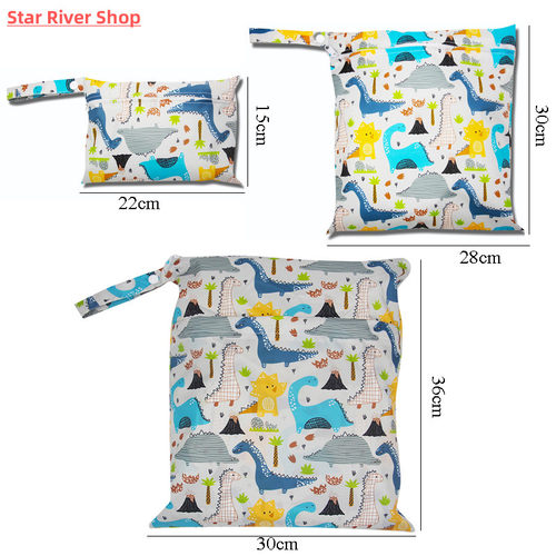 Baby Diaper Bag Cartoon Print Waterproof Wet Dry Nappy Zippe
