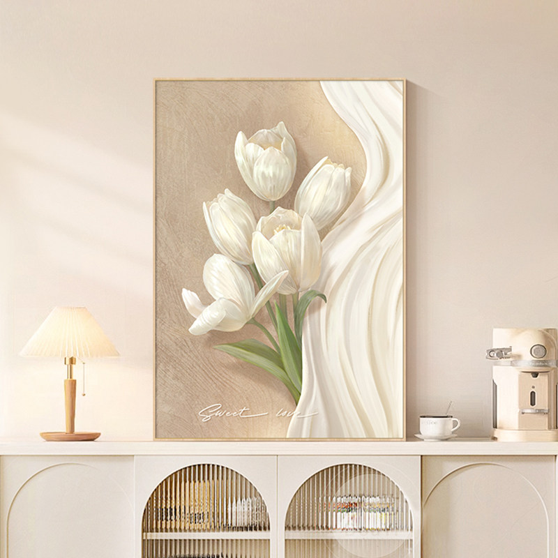 法式奶油风客厅装饰画高级感牡丹卧室摆画郁金香沙发背景墙挂画,家居饰品,现代装饰画,淘宝优惠券,粉丝福利购,淘宝优惠卷