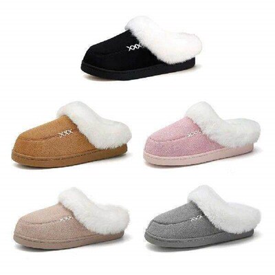 Faux Suede Slippers Plush Closed Toe Slippers Comfortable