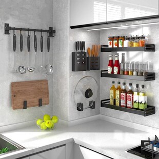 spice rack Kitchen shelf  wall hanger hole free storage rack
