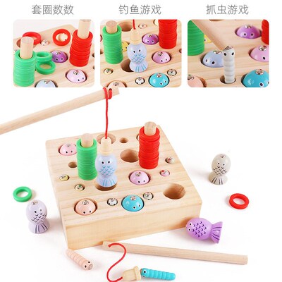 Wooden early education hoop counting cognitive magnetic dou