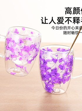 Creative Dried Flower Double Cup Milk Cup High Borosilicate
