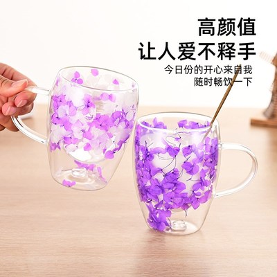 Creative Dried Flower Double Cup Milk Cup High Borosilicate