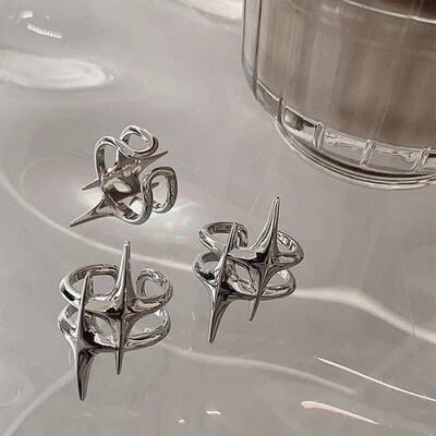 New Fashion Cross Star Asymmetric Rings Women Temperament Si
