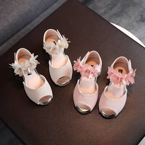 Girls Rhinestone Flower Shoes Low Heel Flower Wedding Party