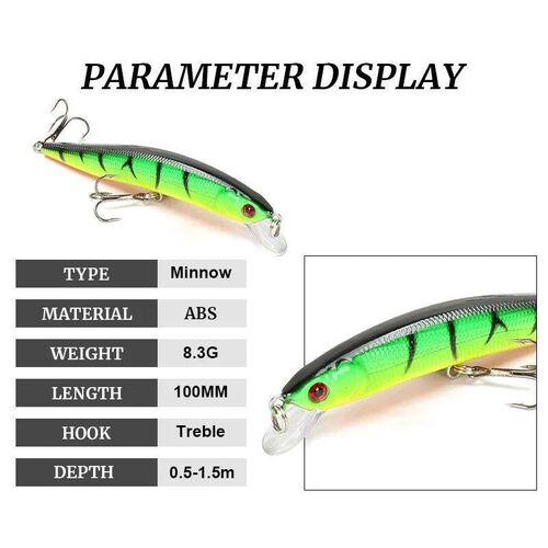 Floating Minnow Fishing Lure 10cm 8g 3D Eyes Crankbait Wobbl