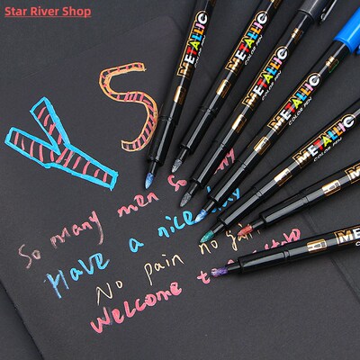 8Color Metallic Water Paint Metal Marker Pen Permanent Drawi