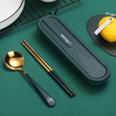 Chopsticks spoon set for office workers portable cutlery box