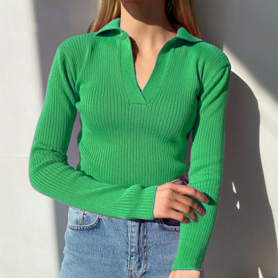 Casual Knitted Sweater Pullover Basic V Neck Long Sleeve Sli