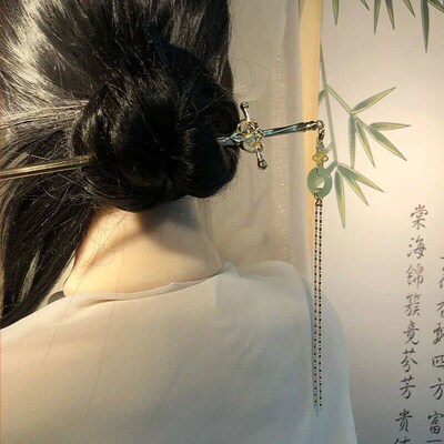 2023 Vintage Punk Chinese Sword Ruby Pendant Hairpin Hair  f