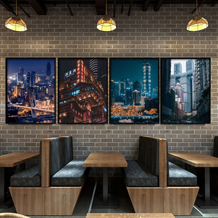 重庆洪崖洞街景麻辣烫店川菜馆装 饰画火锅店挂画餐厅饭店包厢壁画