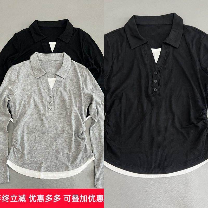 假两件拼接polo领长袖恤女百搭款春季修身打底收腰小衫内搭上衣,女装/女士精品,POLO衫,淘宝优惠券,粉丝福利购,淘宝优惠卷