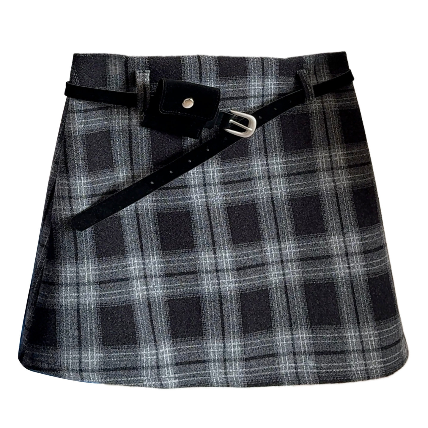 复古加厚毛呢格子半身裙女冬季