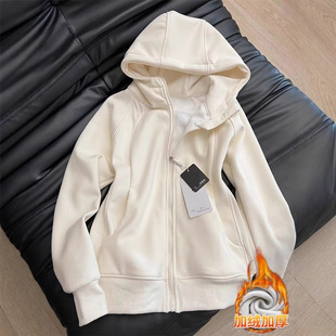 爆款修身短外套女冬季加绒加厚2026新品收腰显瘦连帽开衫卫衣针织