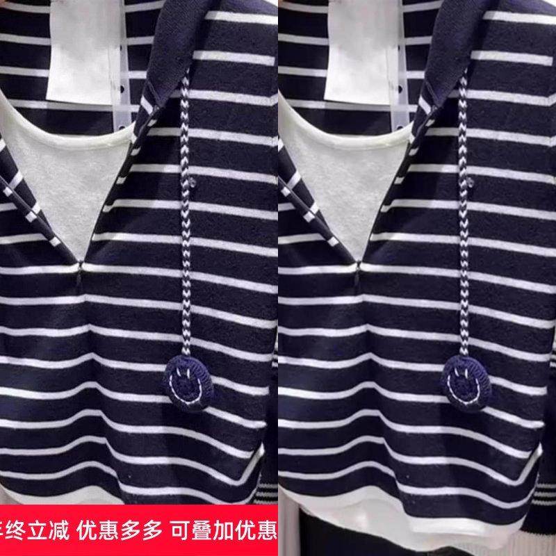 韩版假两件条纹抽绳连帽德绒卫衣女秋冬新款减龄显瘦松弛百搭上衣,女装/女士精品,卫衣/绒衫,淘宝优惠券,粉丝福利购,淘宝优惠卷