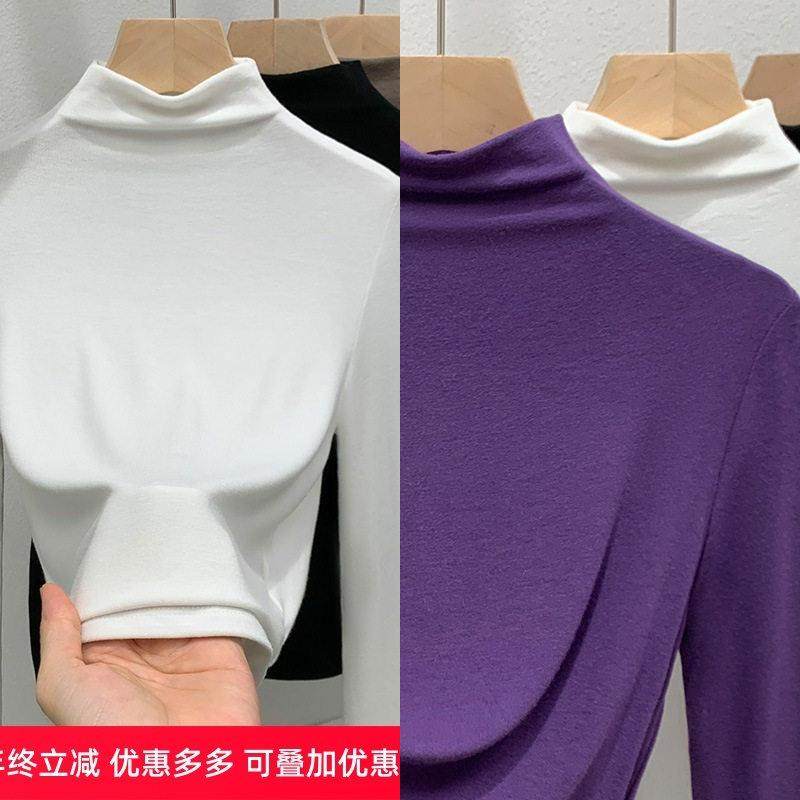 半高领打底衫女2025秋冬新款女装设计感长袖内搭恤褶皱收腰上衣,女装/女士精品,POLO衫,淘宝优惠券,粉丝福利购,淘宝优惠卷