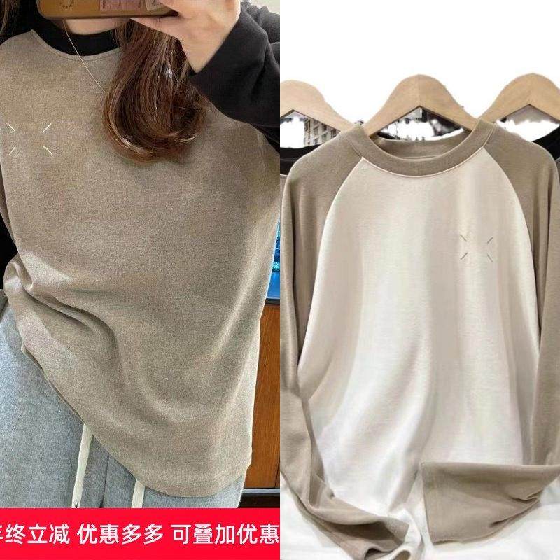 蓄热德绒磨毛加厚恤in明线刺绣撞色插肩袖宽松打底内搭上衣女冬,女装/女士精品,卫衣/绒衫,淘宝优惠券,粉丝福利购,淘宝优惠卷