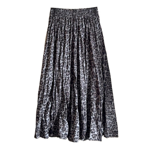 时尚豹纹印花褶皱丝绒半身裙女