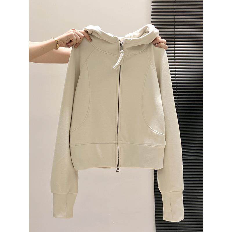 秋冬新款连帽卫衣开衫外套女修身显瘦短款双拉链加绒休闲保暖上衣